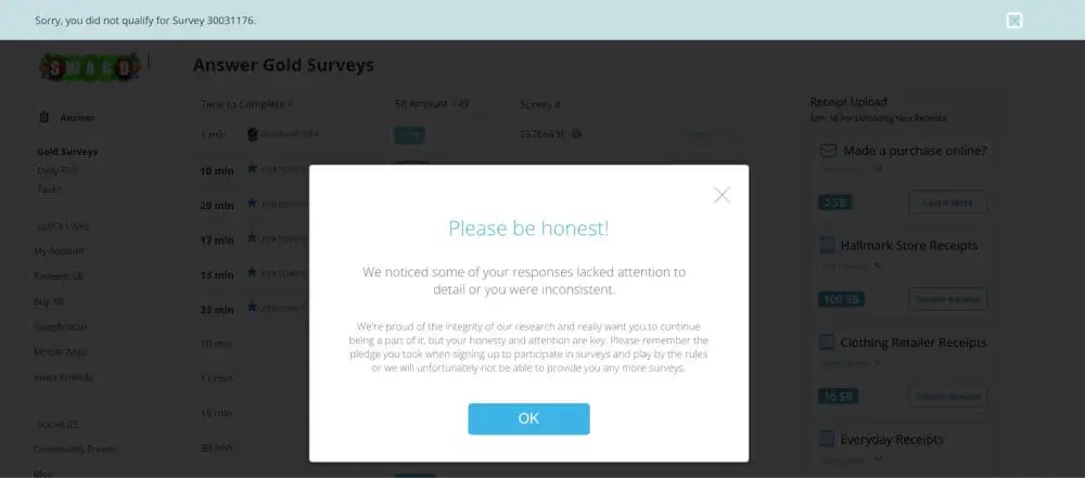 "Please be honest!" modal