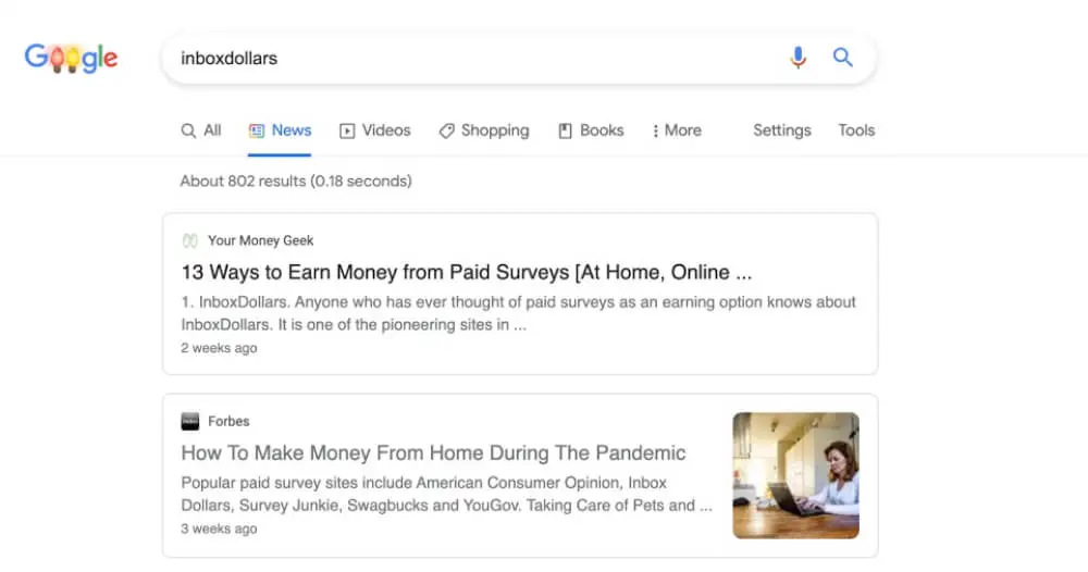 Google search results in the News section.